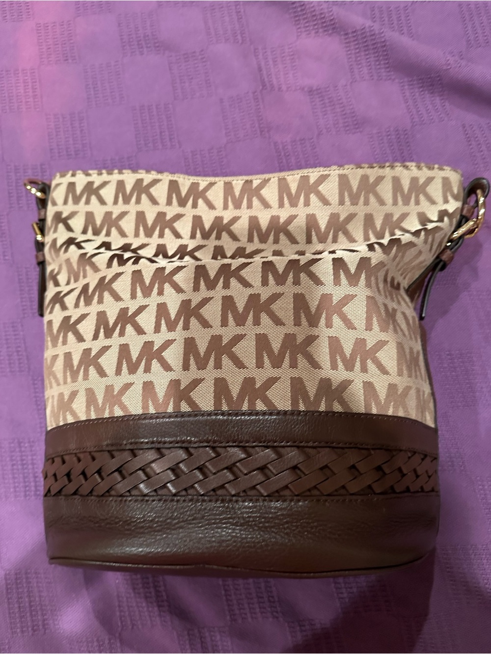 Michael Kors Beige and Brown Logo Messenger Bag $45